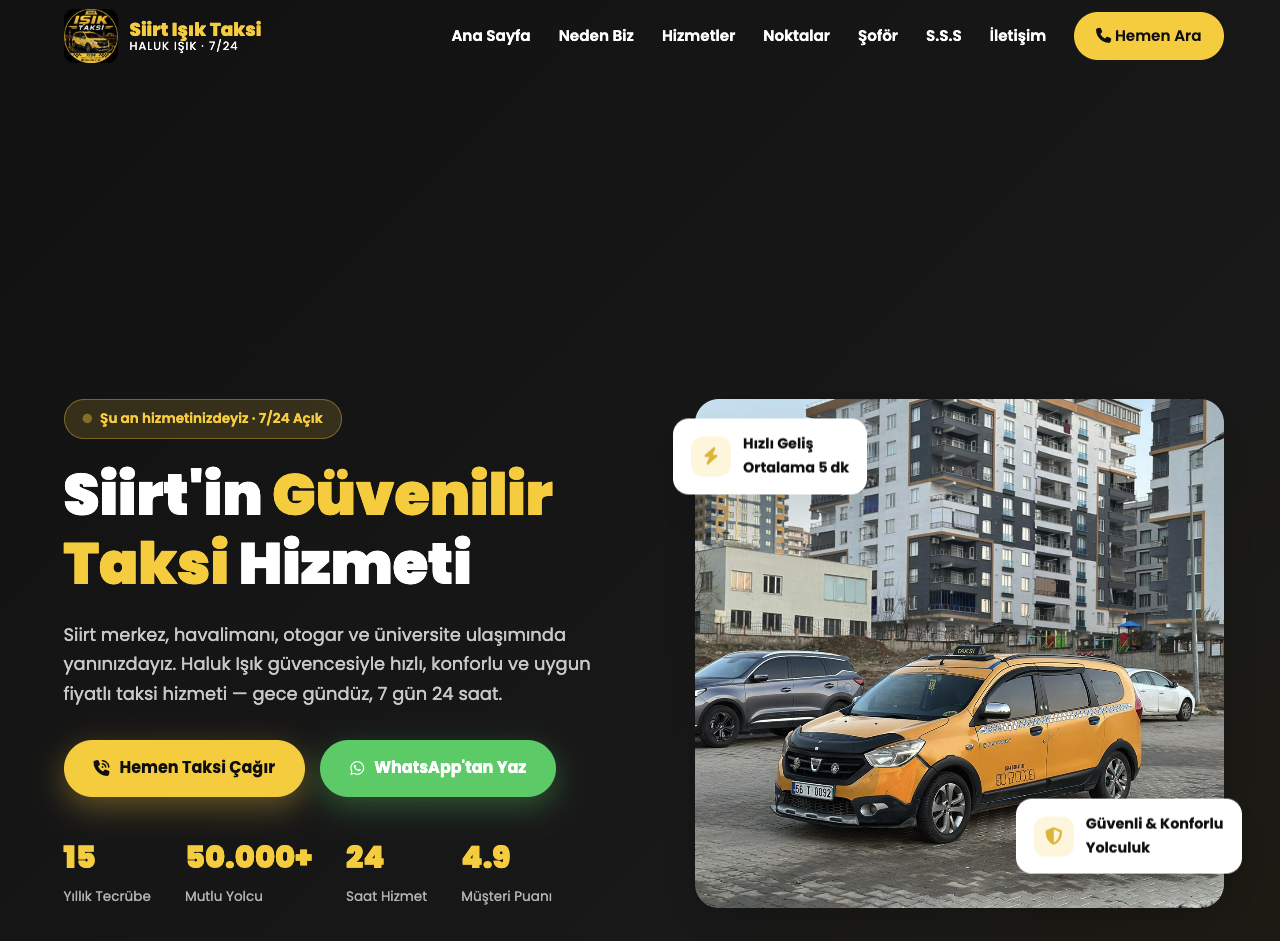 Işık Taksi web sitesi — Siirt'in güvenilir taksi hizmeti